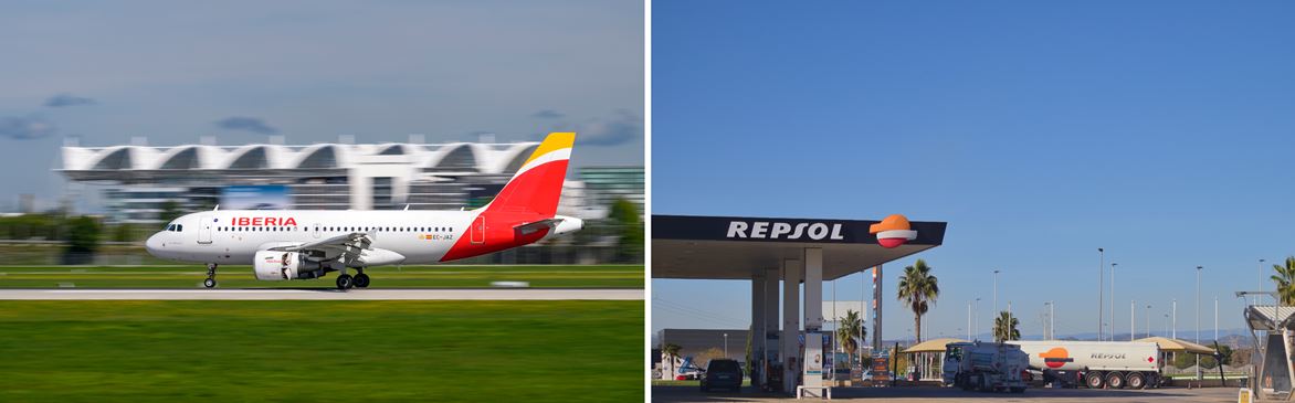 Avión de Iberia y gasolinera Repsol